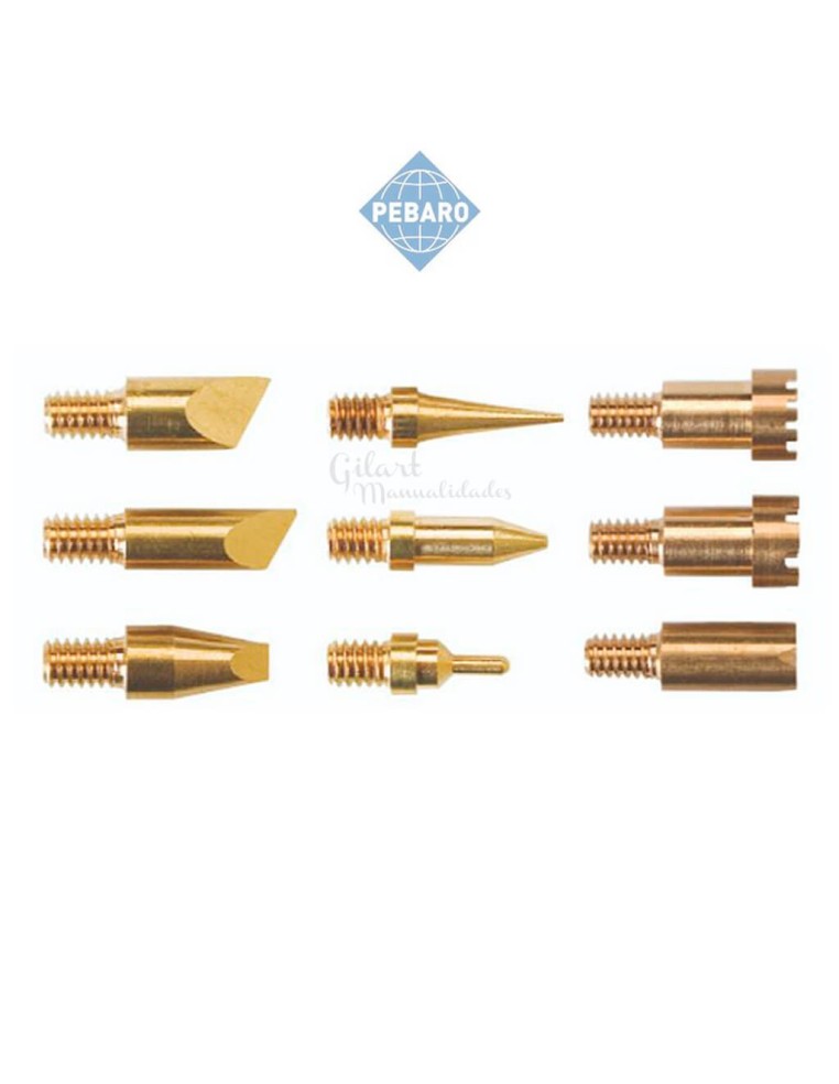 Primer plano de una de las 9 puntas de pirografía profesionales intercambiables.