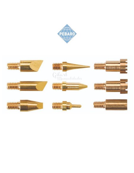 Primer plano de una de las 9 puntas de pirografía profesionales intercambiables.