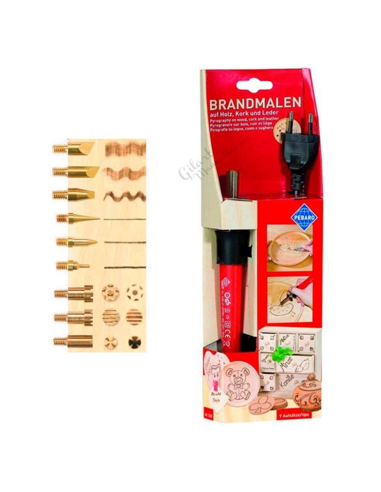 Vista general del contenido de la caja del pirograbador Pebaro 0260.
