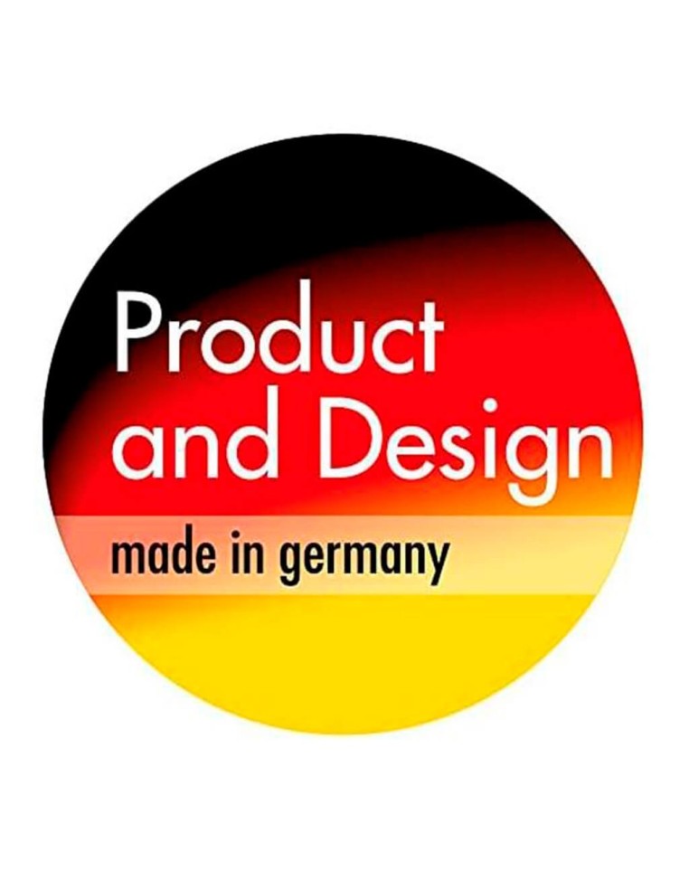 Sello de garantía "Product and Design Made in Germany", sinónimo de durabilidad y precisión profesional.