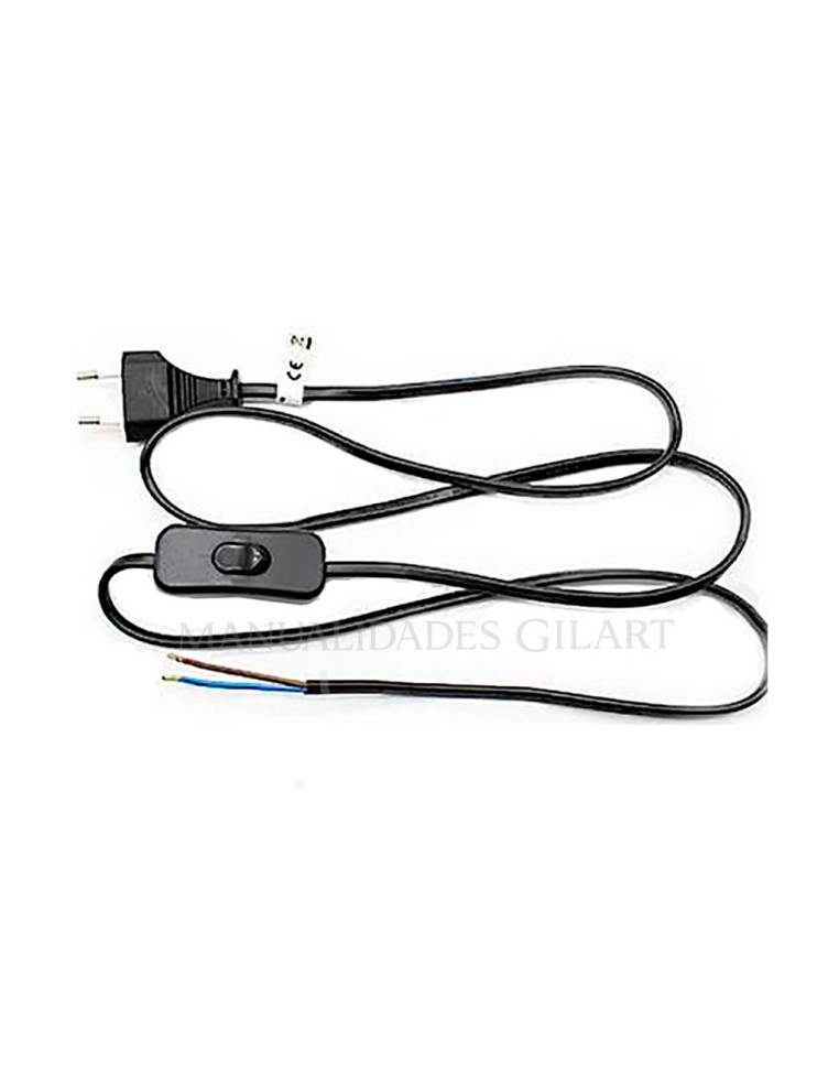 Cable de conexión eléctrica negro de 1,5 metros con interruptor y clavija para proyectos de iluminación.