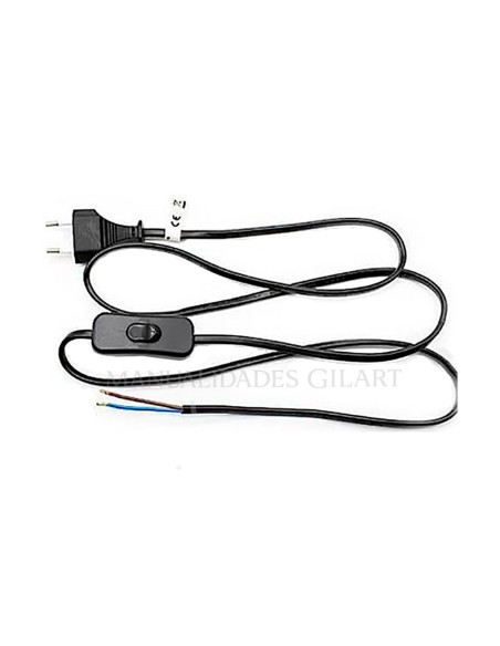 Cable de conexión eléctrica negro de 1,5 metros con interruptor y clavija para proyectos de iluminación.