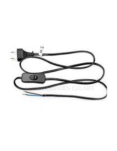 Cable de conexión eléctrica negro de 1,5 metros con interruptor y clavija para proyectos de iluminación.