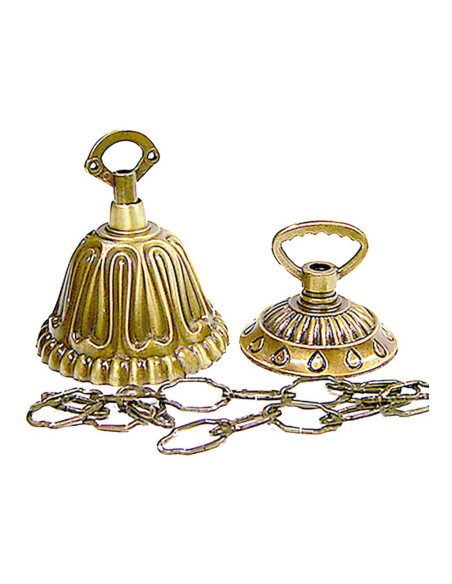 Florón ornamental de 65 mm fabricado en fundición de zamac con acabado cobre envejecido para lámparas estilo Tiffany.