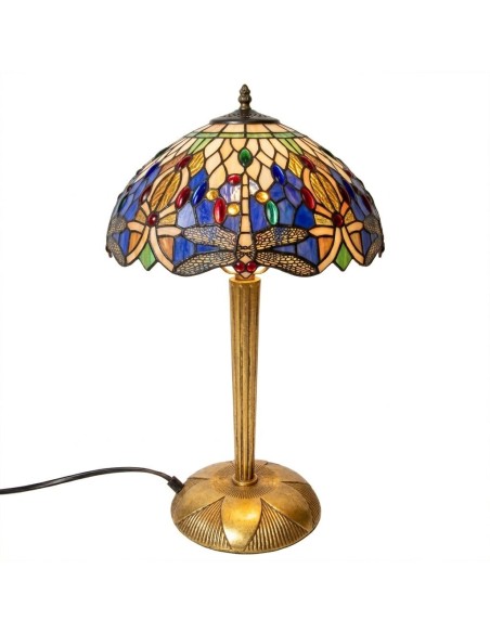 Ejemplo de pie de lámpara cónico en bronce con pantalla estilo Tiffany terminada.