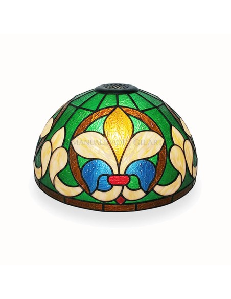 Pantalla Tiffany Flor de Lis 25 cm decorada con pintura para cristal y relieve