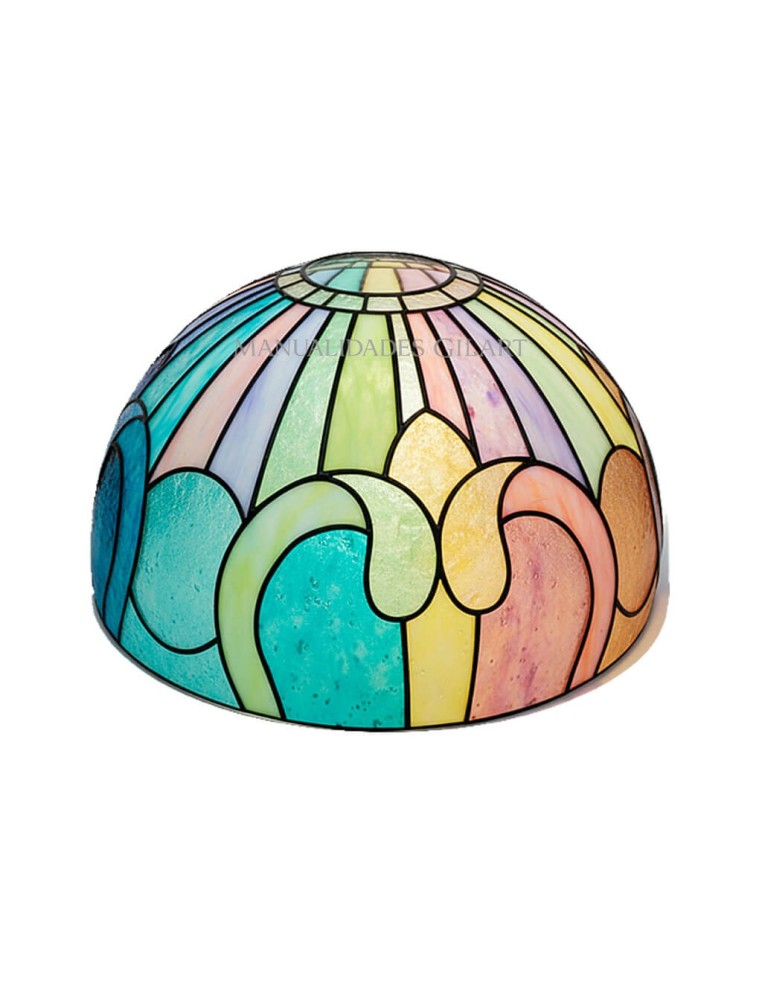 Pantalla Tiffany Ornamento 20 cm finalizada con plomo de relieve y pintura para cristal.