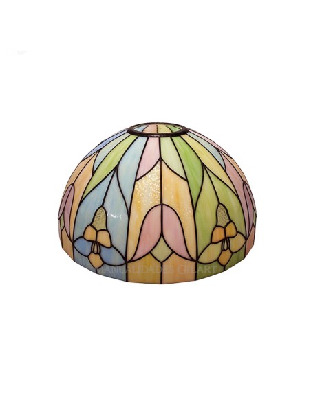 Pantalla Tiffany Tulipanes y Flores 20 cm finalizada con plomo de relieve y pintura para cristal.