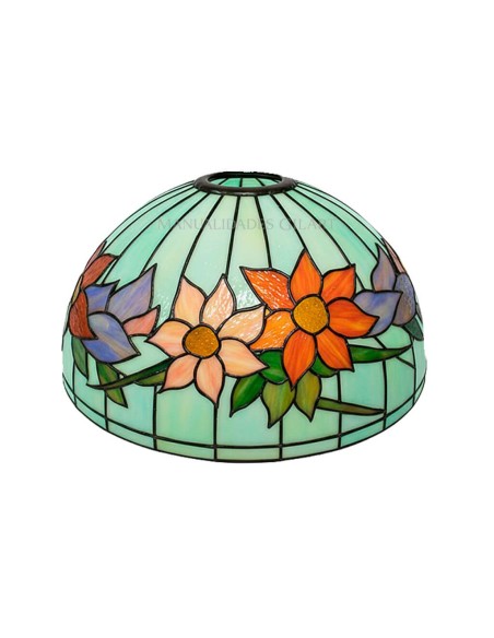 Pantalla Tiffany Flores 20 cm finalizada con plomo de relieve y pintura para cristal.