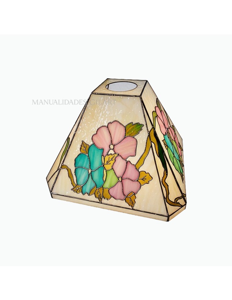 Pantalla Tiffany octogonal pensamientos 20 cm finalizada con plomo de relieve y pintura.