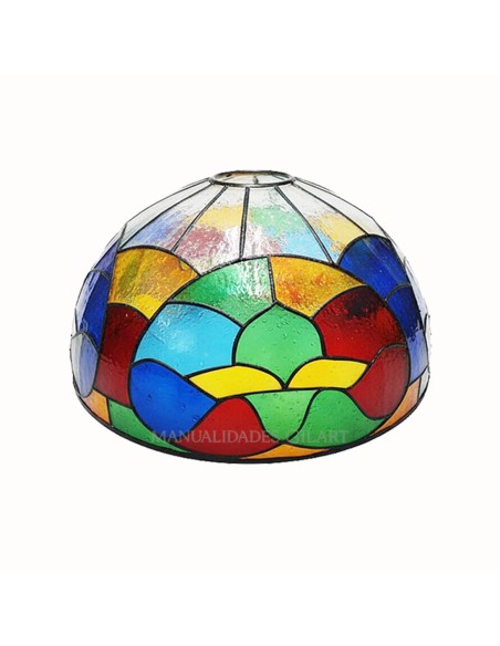 Pantalla Tiffany 25 cm pintada a mano con diseño Flor de Lis en colores variados.