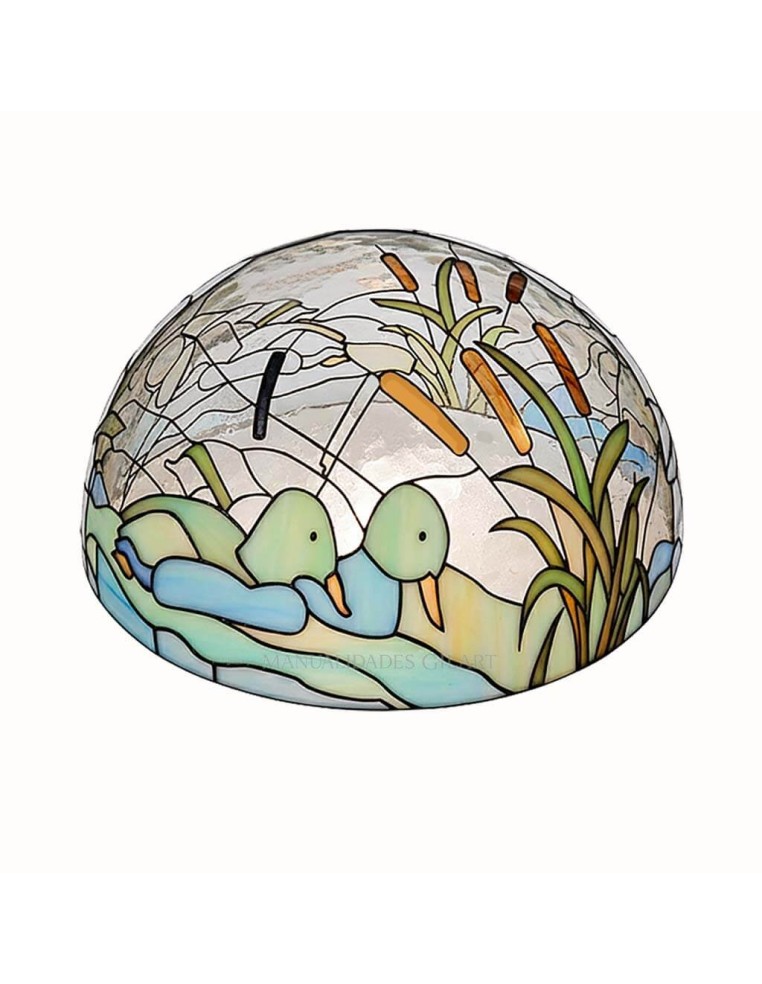 Muestra pintada de la pantalla Patos en el Lago 30 cm con azules suaves y verdes pastel.