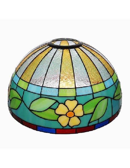 Muestra pintada de la pantalla Cenefa Flores 40 cm con tonos amarillos y aguamarina