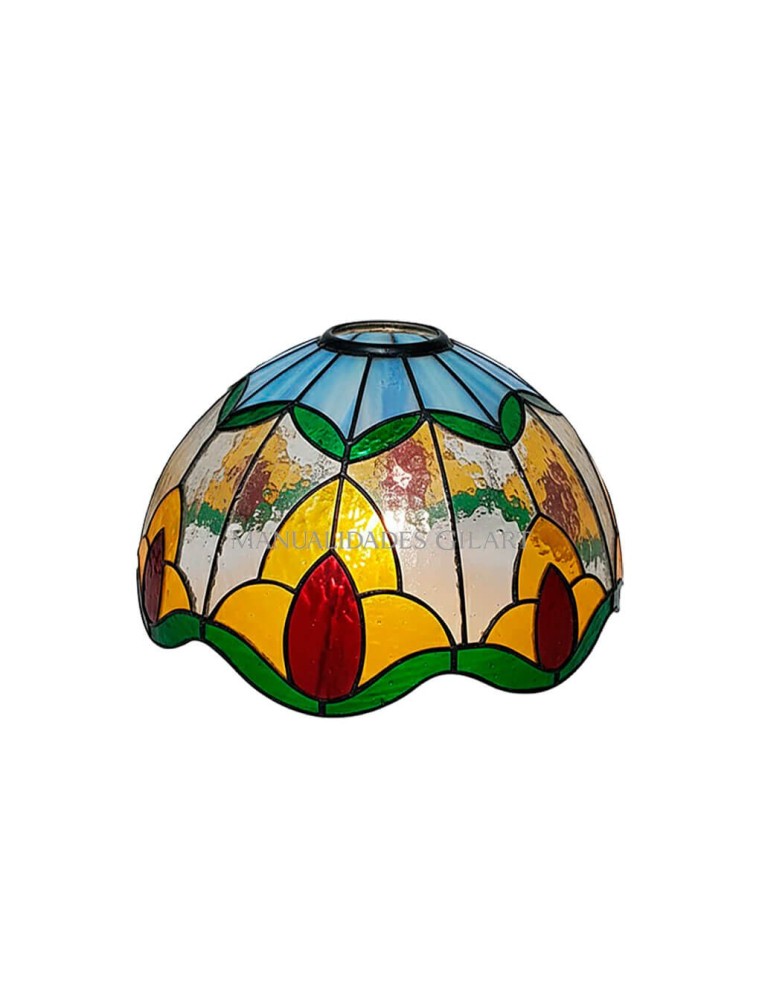 Muestra decorada de la pantalla Tulipanes 20 cm con silueta de ondas y colores vivos