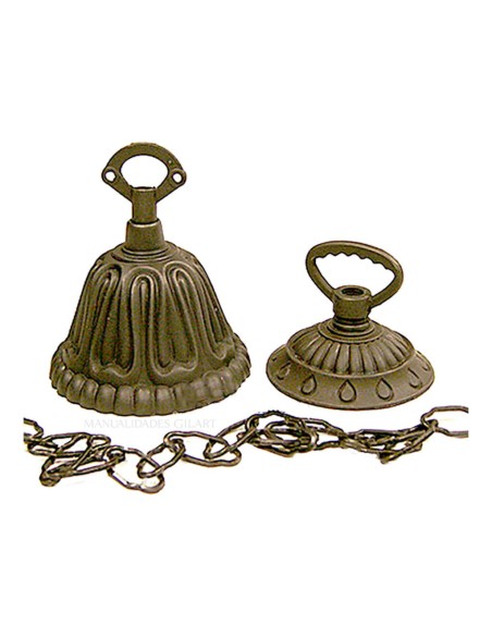 Florón techo Tiffany oscuro 65mm de zamac con cadena para lámparas artesanales.