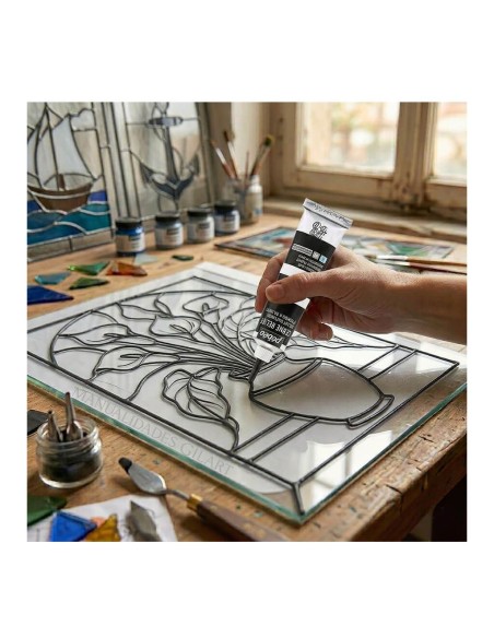 Creación artesanal de un vitral imitación plomo con el relieve de Pebeo.