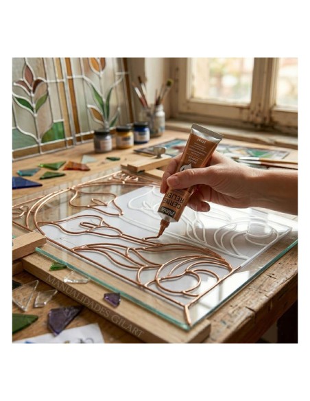 Perfilado de un diseño floral en vidrio con el relieve cobre Cerne Relief.