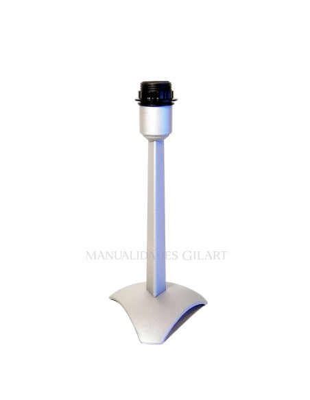 Pie de lámpara triangular de 31cm en zamak gris plata para manualidades.