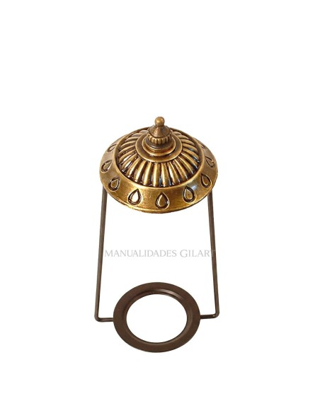 Soporte tipo lira en zamak acabado cobre envejecido para montaje de pantallas.
