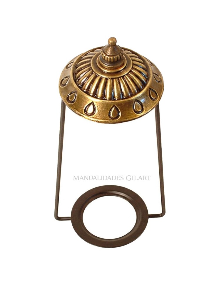 Soporte tipo lira en zamak acabado cobre envejecido de 150mm para pantallas.