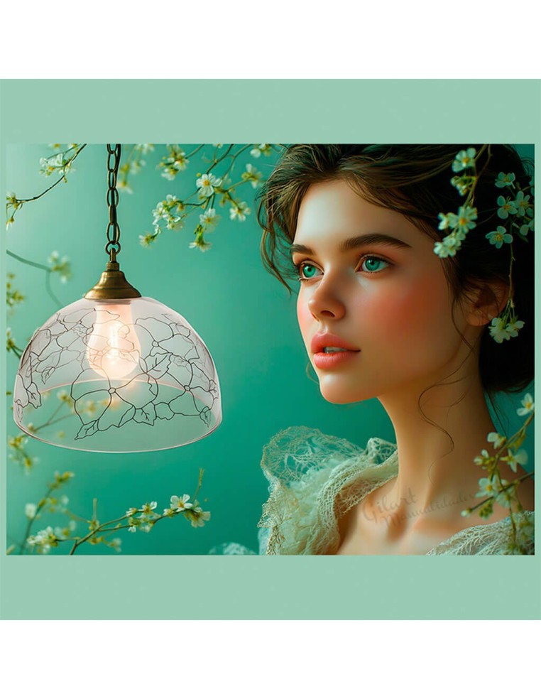 Recreación artística de pantalla Tiffany de metacrilato antes de pintar en ambiente romántico.