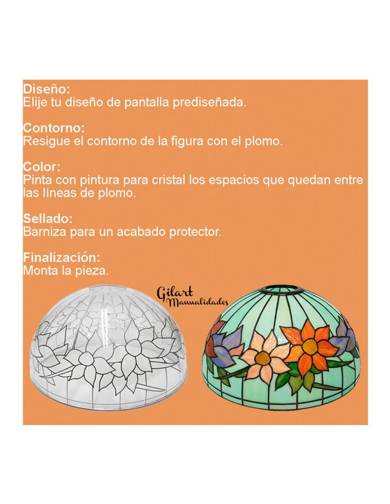 Pasos para decorar tu lámpara: diseño, contorno con plomo y pintura cristal.