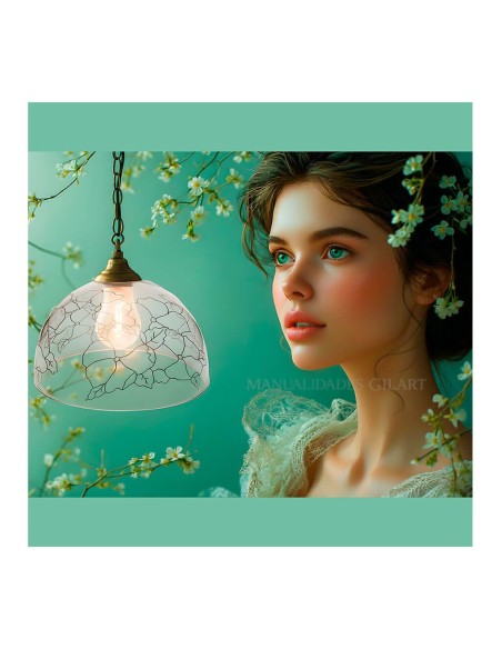 Recreación artística de pantalla Tiffany de metacrilato antes de pintar en ambiente romántico.