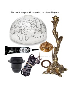 Kit completo de lámpara Tiffany pensamientos pantalla metacrilato 25 cm y pie de árbol con accesorios.