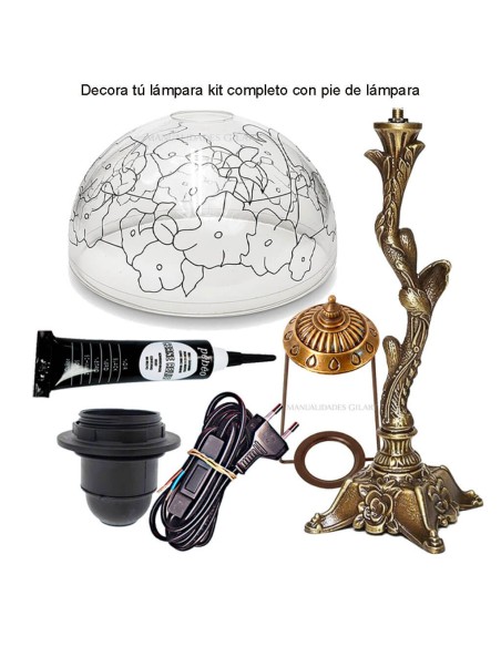 Kit completo de lámpara Tiffany pensamientos pantalla metacrilato 25 cm y pie de árbol con accesorios.
