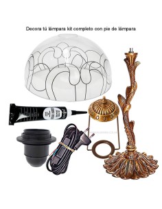 Kit completo de lámpara Tiffany Ornamento pantalla metacrilato 25 cm y pie de árbol con accesorios.
