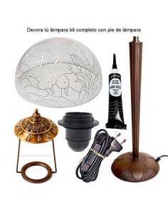 Kit completo de lámpara Tiffany Patos lago pantalla metacrilato 30 cm y pie cónico con accesorios.