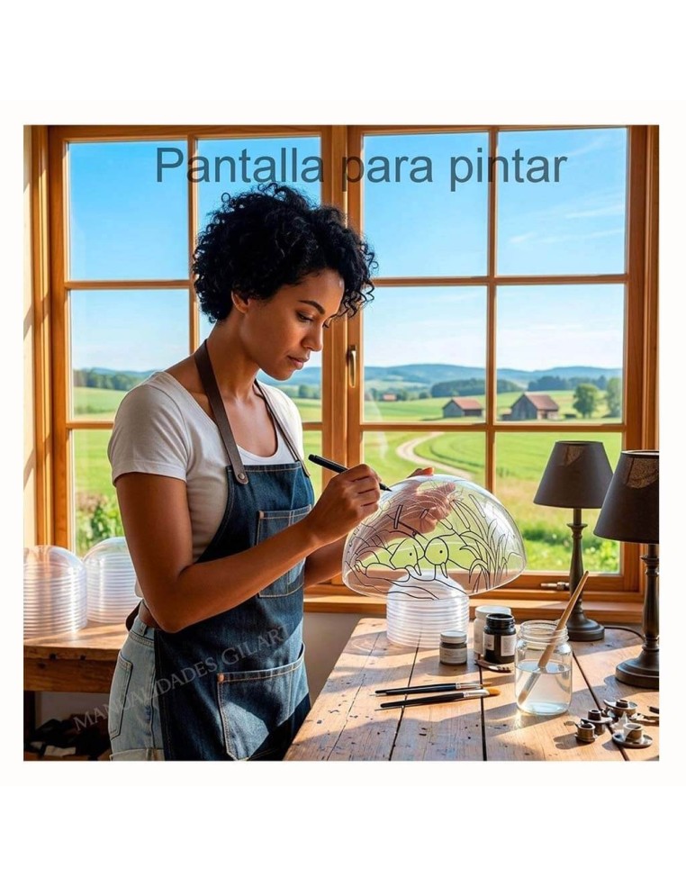 Artista revisando el diseño premarcado patos en la pantalla de metacrilato antes de pintar.