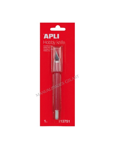 Presentación en blíster del Cuchillo de Precisión Hobby Apli 13751 con tapón de seguridad.