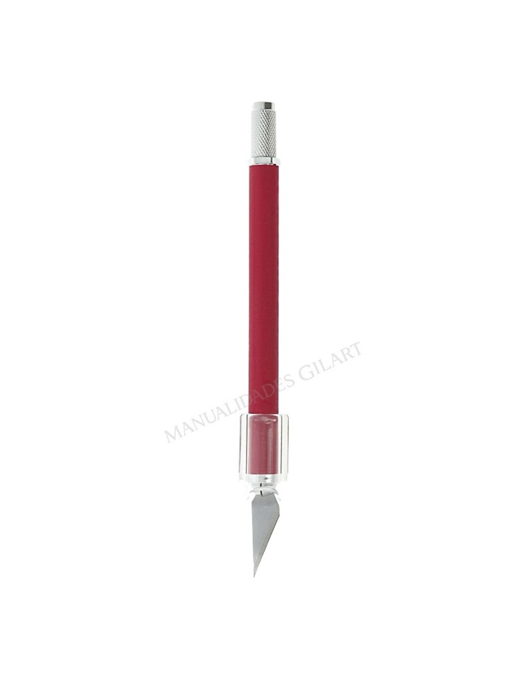 Cuchillo de precisión Apli con mango ergonómico y tapón de seguridad para cortes exactos.