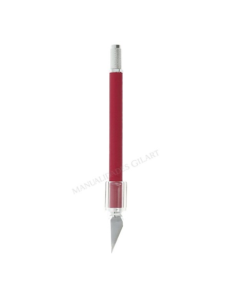 Cuchillo de precisión Apli con mango ergonómico y tapón de seguridad para cortes exactos.