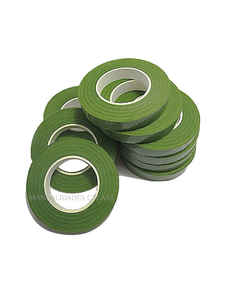Cinta floral verde 12 mm x 30 metros, tape decorativo para manualidades y floristería.