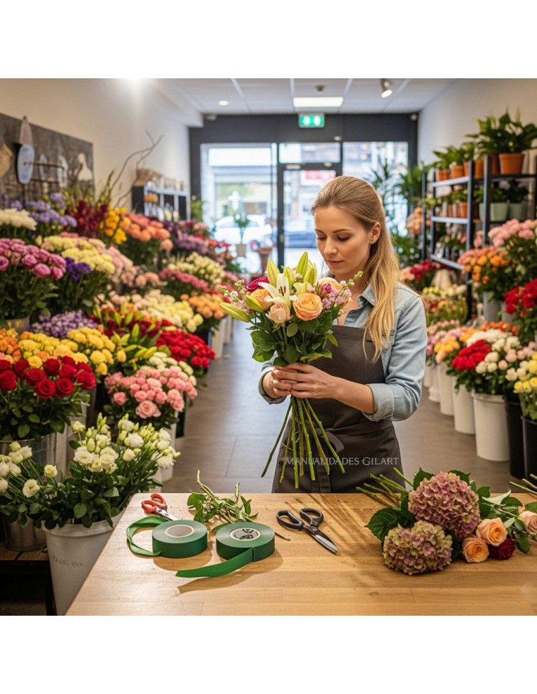 Cinta floral verde 12mm: Diseña arreglos florales perfectos con facilidad y estilo.