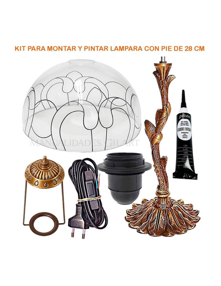 Kit completo de lámpara Tiffany Ornamento pantalla metacrilato 25 cm y pie de árbol con accesorios.