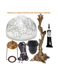 Kit completo de lámpara Tiffany pensamientos pantalla metacrilato 25 cm y pie de árbol con accesorios.