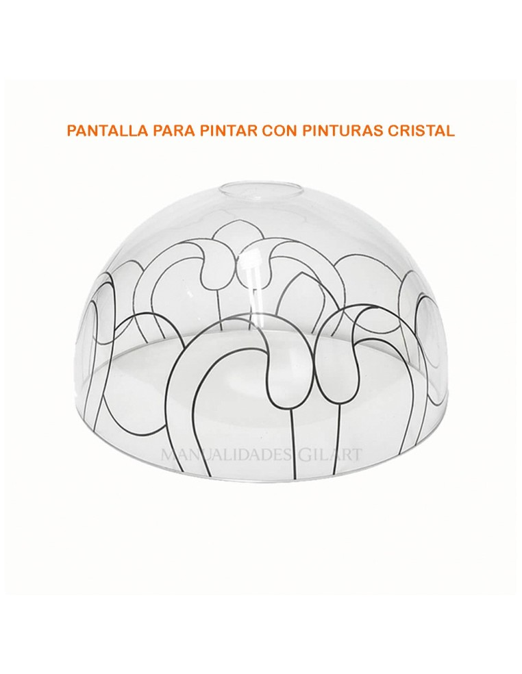 Pantalla Tiffany de metacrilato transparente de 25 cm con diseño Ornamento premarcado para pintar.