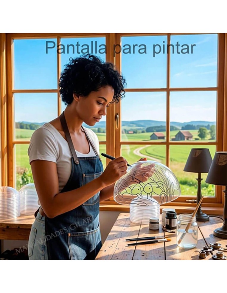 Artista revisando el diseño premarcado patos en la pantalla de metacrilato antes de pintar.