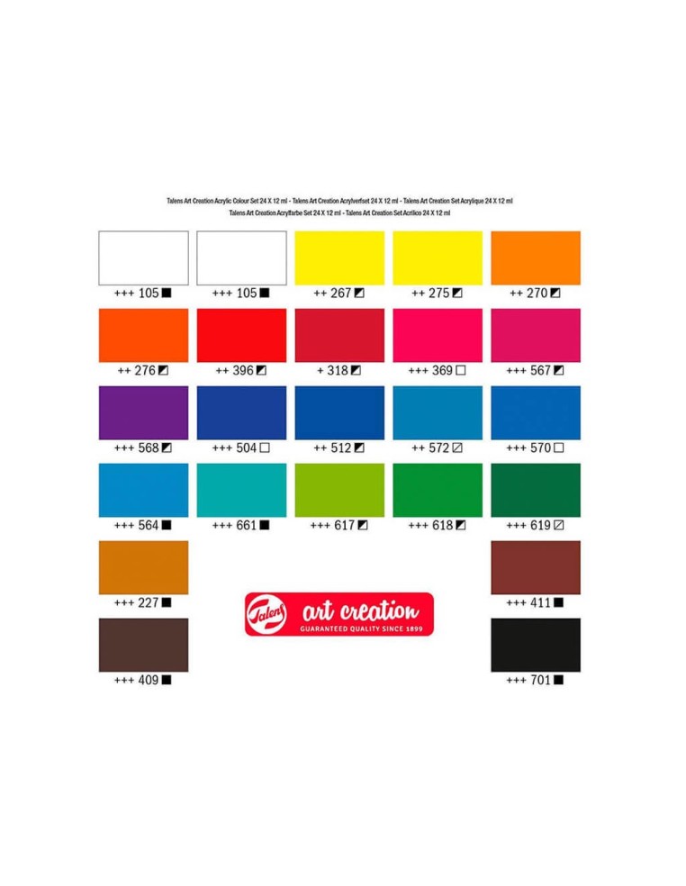 Gama de 24 colores Set acrílico Talens Art Creation 24 tubos x 12 ml