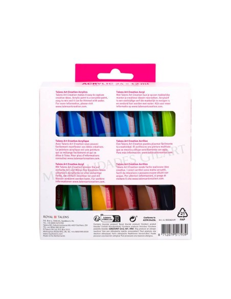 Set acrílico Talens Art Creation 24x12 ml (9021824M). Paleta básica, versátil y vibrante dorso.