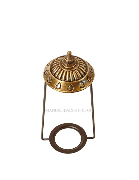 Soporte lira de zamak en cobre envejecido 100x65 mm con arandela superior de 65 mm para pantallas Tiffany.