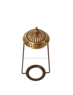 Soporte tipo lira en zamak acabado cobre envejecido de 150mm para pantallas.
