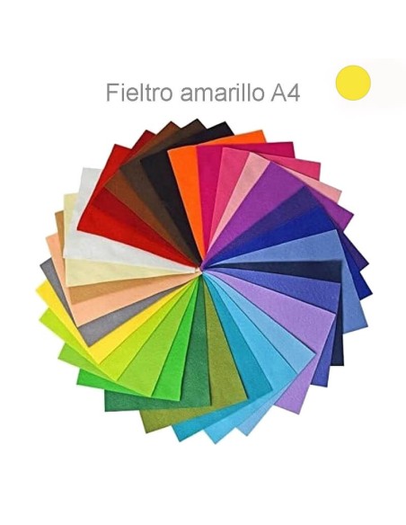Plancha de fieltro de lana color amarillo formato A4 (210x297 mm) para manualidades y proyectos creativos.