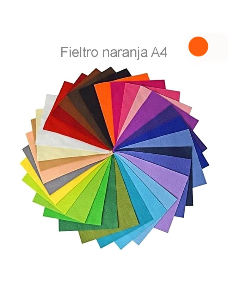 Plancha de fieltro de lana color naranja formato A4 (210x297 mm) para manualidades vibrantes y creativas.