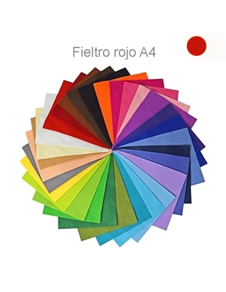 Plancha de fieltro de lana color rojo formato A4 (210x297 mm) para detalles decorativos y manualidades DIY.