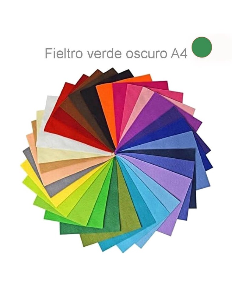Fieltro de lana verde oscuro A4 210x297 mm, suave y resistente, ideal para crear decoraciones y figuras únicas.