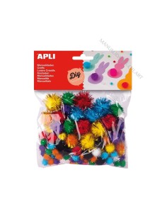 Pack 78 pompones brillantes multicolor Apli en 5 tamaños para decorar